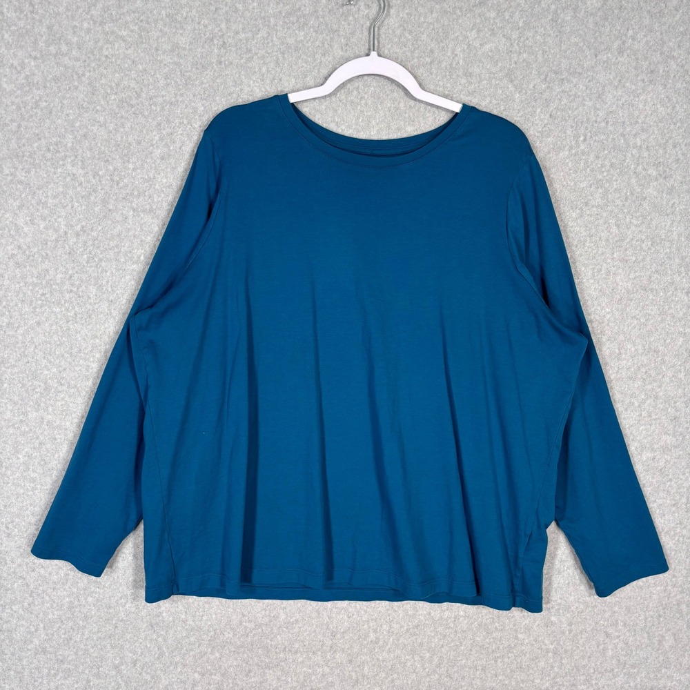Lands End Cotton Shirt 2X Teal Long Sleeve Crew Neck Base Layer Made in Peru